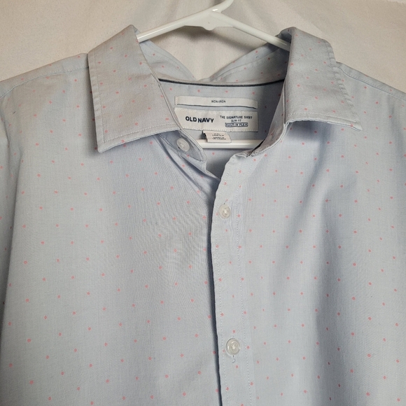 Old Navy Men's The Signature Shirt Baby Blue Pink Micro Dot Long Sleeve Size XXL - Picture 1 of 9